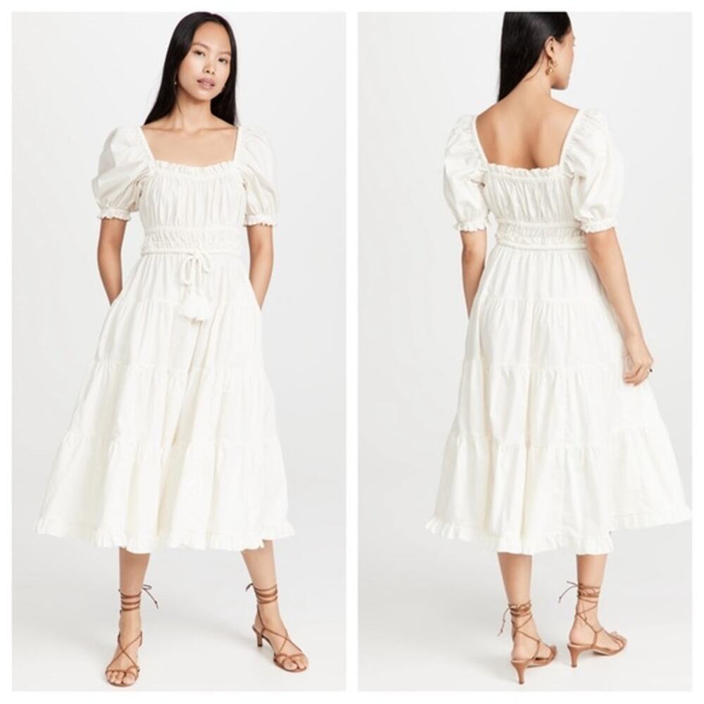 Ulla Johnson Iliana Dress Size 0 Blanc White Cotton Poplin Puff Sleeve Midi NWT